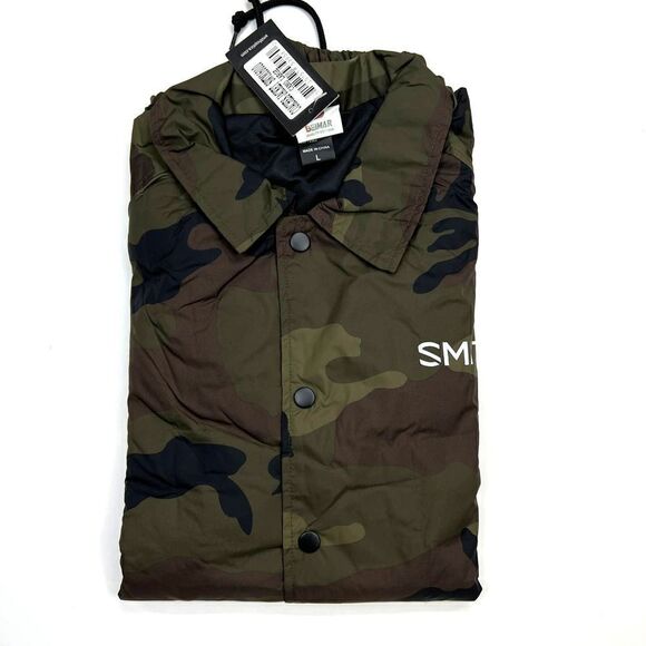 New Smith Men Coaches Jacket Snap Front Olive Camo Windbreaker Beimar US L Large - Picture 10 of 12
